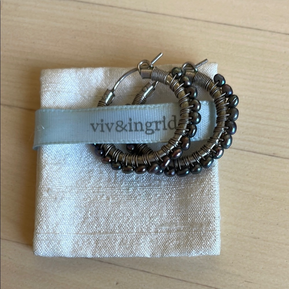 Gunmetal Beaded Hoop Earrings